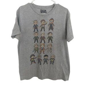 Doctor Who Chibi Character Graphic Gray T-Shirt Featuring All Doctors - Large